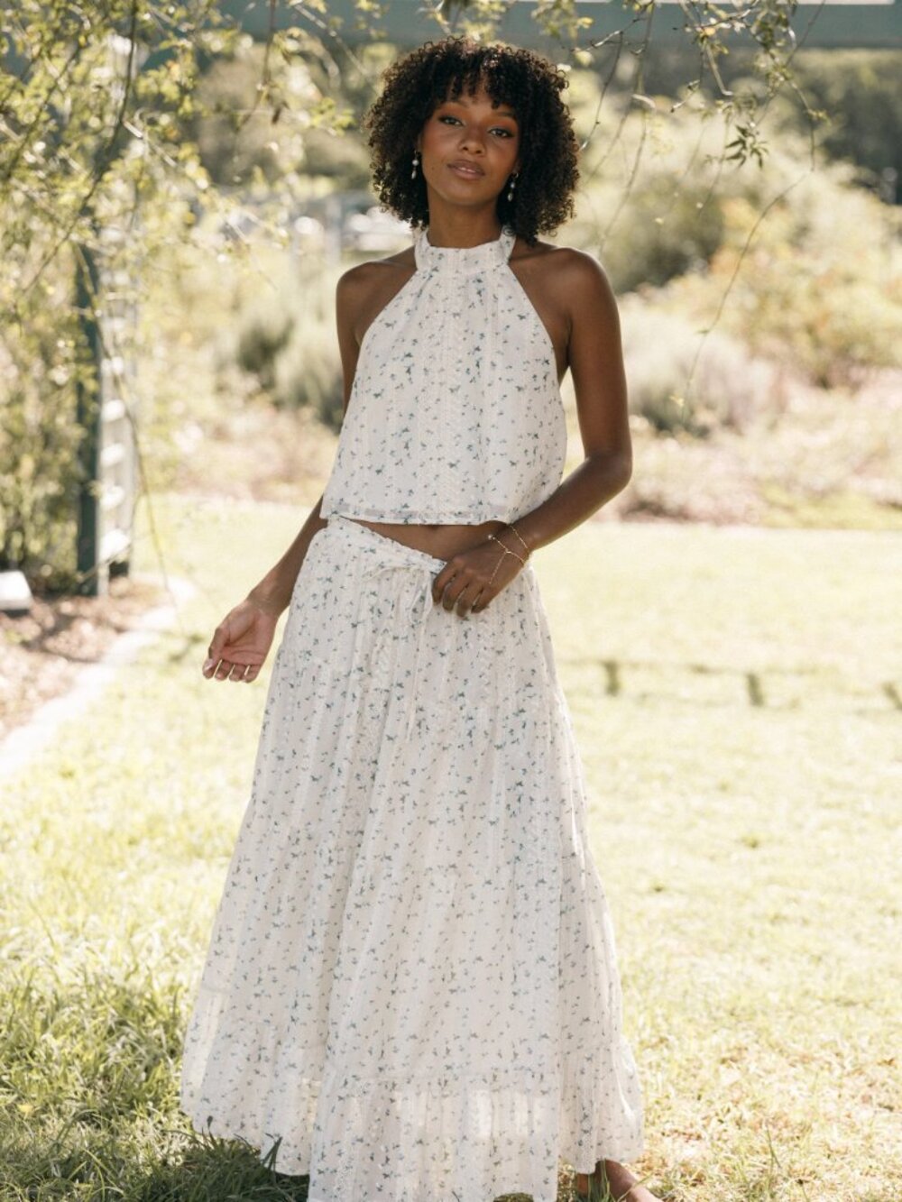 NWT Amberlyn Petal‎ and Pup Blue Floral Cottage Couquette Maxi Skirt Size Large